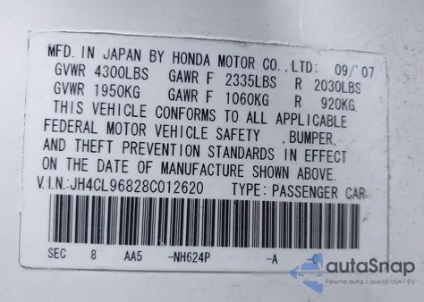 2008 Acura Tsx z USA, uszkodzony, nr VIN JH4CL96828C012620